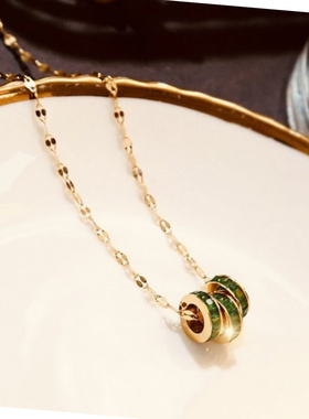 轻奢简约钛钢三排绿锆锁骨链