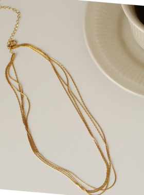轻奢小众金色钛钢多层叠戴项链