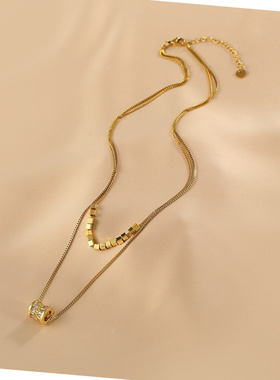 轻奢金色钛钢双层叠戴女款项链