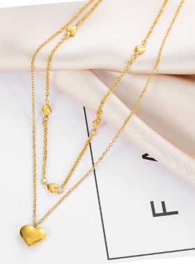 金色爱心钛钢双层锁骨链轻奢