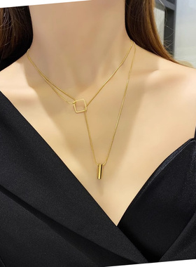 轻奢简约几何钛钢金色锁骨链