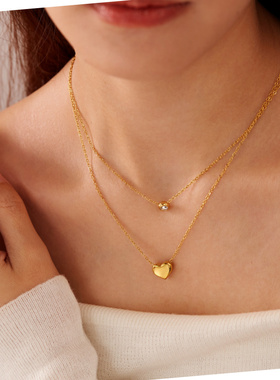 新款金色爱心精致小众双层锁骨链