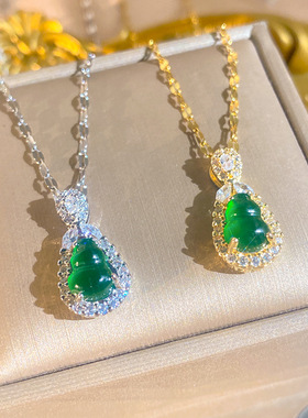 轻奢百搭小众绿色水滴女锁骨链