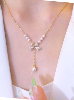 2025新款蝴蝶结珍珠流苏项链