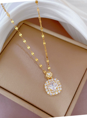 轻奢小众金色满钻锁骨链女