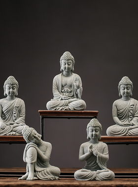 中式禅意释迦牟尼佛青砂石工艺品摆饰佛像无畏如来家居客厅玄关装