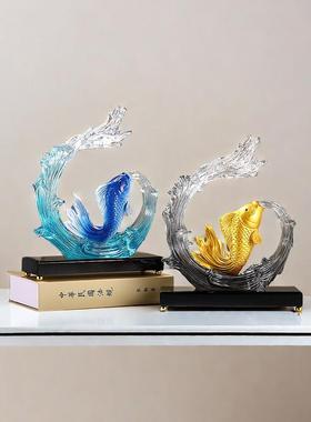 办公室客厅招财葫芦风生水起工艺品摆件轻奢高档鱼装饰品镇宅树脂