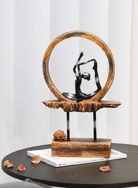 新中式创意瑜伽莲花树脂摆件家居家饰装饰品工艺品现代客厅样板房