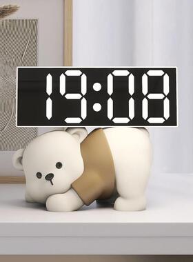 奶油风时钟摆件闹钟客厅电视柜桌面摆放钟表台式装饰品创意电子钟