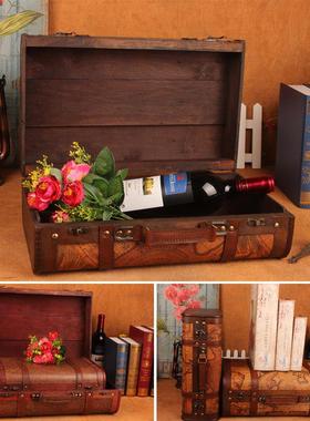 覆古老式手提箱摆件欧式皮箱收纳箱木箱子橱窗怀旧拍摄道具装饰品