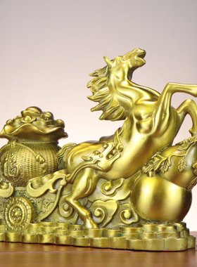 铜马摆件福禄马 钱袋马马拉车 家居店铺铜马摆件