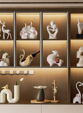 客厅饰品摆件高级感小众艺术软装轻奢家居电视背景墙酒柜工艺品