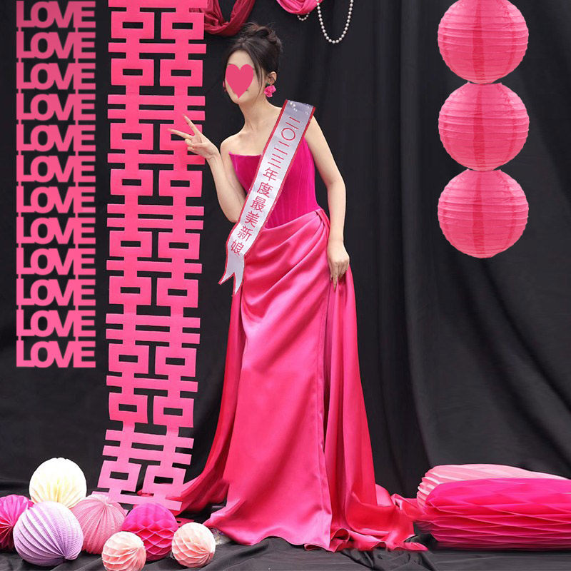 婚房布置套装长条连喜婚庆玫红色喜字布婚礼结婚订婚拍照道具挂饰,淘宝优惠券,粉丝福利购,淘宝优惠卷