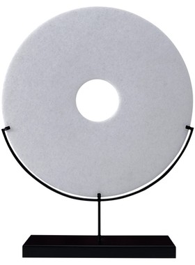 新中式汉白玉玉璧摆件家居样板房玄关前台客厅橱窗工艺品软装饰品