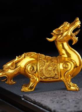 铜天龙地虎摆件黄铜两头兽镇宅大号家居客厅办公室工艺品开业礼品