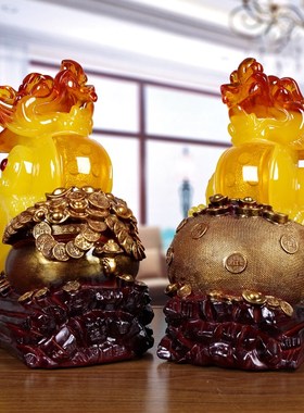 招财玉貔貅摆件新中式工艺品一对 书架办公室客厅玄关装饰摆设品