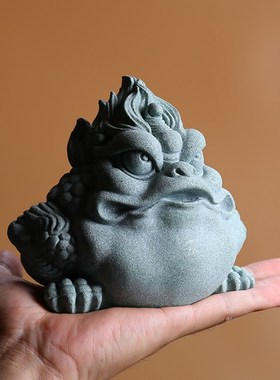 青砂石国潮风招财天机金蟾动物摆件创意家居客厅茶室桌面茶宠茶玩