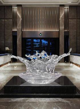 别墅酒店会所大堂透明树脂水花雕塑摆件售楼处大厅天花板水滴吊饰