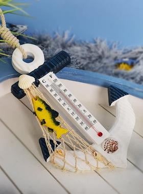 新地中海风格 海洋装饰品蓝白船锚形不倒翁摇摆温度计创意摆件