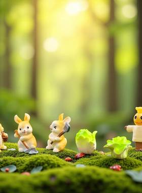 微景观创意可爱劳动小兔子田园盆景园艺造景装饰品配件桌面小摆件