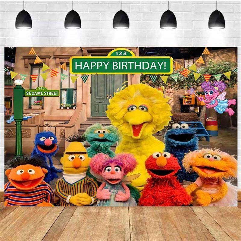 芝麻街主题儿童生日派对客厅布置背景墙挂布海报拉旗气球蛋糕装饰,淘宝优惠券,粉丝福利购,淘宝优惠卷