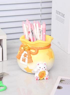 创意可爱招财猫笔筒摆件儿童学习桌面文具收纳装饰品女生生日礼物