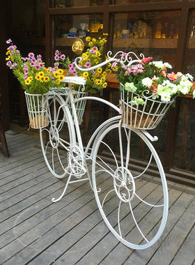 欧式创意摆件饰品家具商场店铺橱窗装饰道具田园铁艺自行车花架子