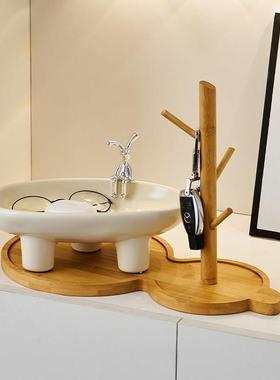 奶油风托 托盘简约桌面首饰装饰品玄关入户进门钥匙收纳摆件置物