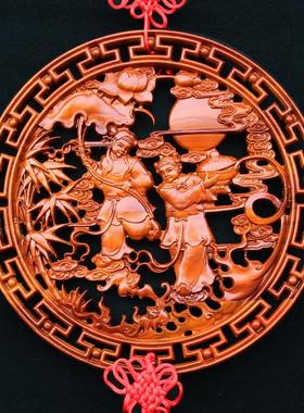 桃木和合挂饰摆件图挂件福字中国结家居客厅玄关礼品挂画木雕摆设