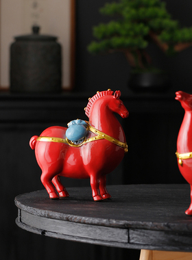陶瓷复古唐马摆件招财马工艺品马上发财创意家居办公室桌面送礼品