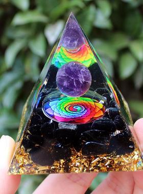 工厂新品紫水晶球水晶碎石金字塔树脂手工艺品卧室装饰摆件礼物