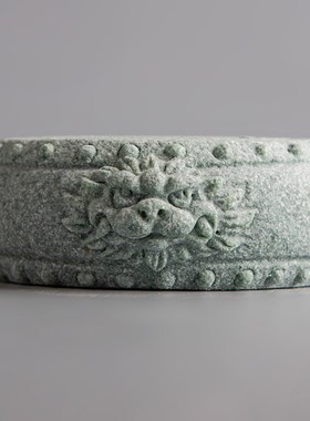 逗兽记 青砂石麒麟兽首大鼓摆件底座家居客厅工艺品装饰底架