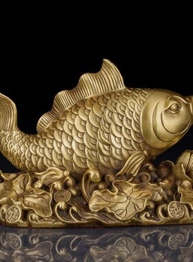纯黄铜鱼摆件连年有余工艺品家居饰品摆件年年有余铜鱼办公室饰品