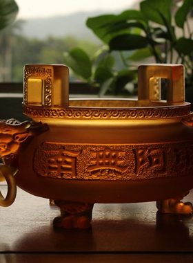 禅悦佛艺古法琉璃三足双耳香炉南无阿弥陀佛竹签香炉佛供具香插炉