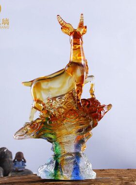 领头羊生肖摆件琉璃工艺品公司办公桌酒柜书房装饰品开业礼品送礼