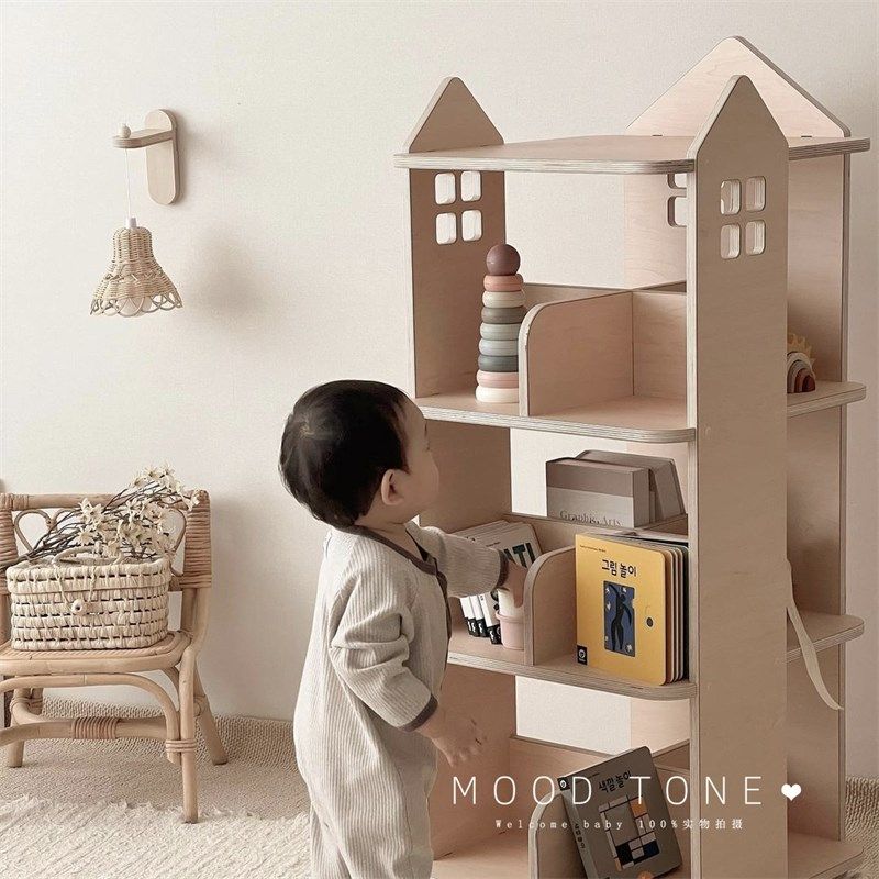 韩国儿童旋转书架度家用绘本架实木多层落地书柜阅读架,淘宝优惠券,粉丝福利购,淘宝优惠卷