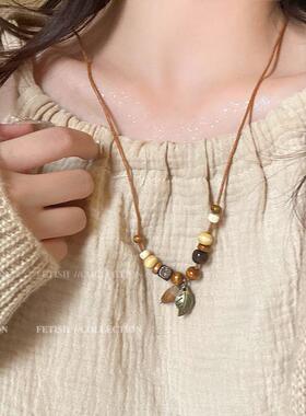 文艺少女~新中式干果橡果项炼ins森系秋冬百搭覆古吊坠毛衣炼配饰