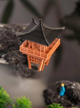 微景观中式景观假山亭模型吸水房和陆屋鱼缸盆景悬吊亭摆件