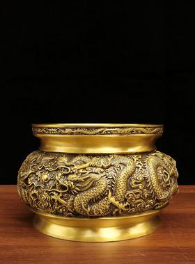 精工纯铜九龙香炉盘龙炉二龙戏珠香薰炉家用佛堂焚香烧香供佛摆件