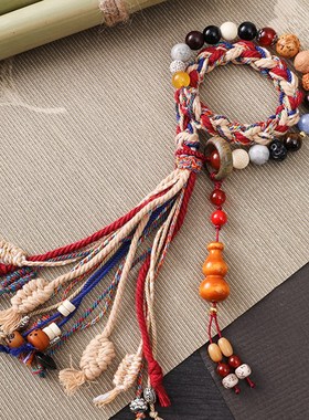 新中式手工编织十八子手链男女彩色多宝串珠手绳可调节手串挂件