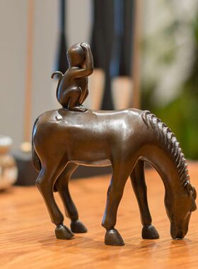 古铜官 马上封侯摆件 办公桌铜工艺品客厅家居红酒架电视柜装饰品