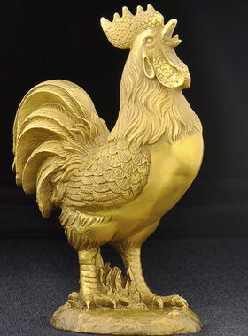 普生缘黄铜金鸡报晓公鸡摆件铜鸡进宝生肖鸡家居客厅玄关装饰