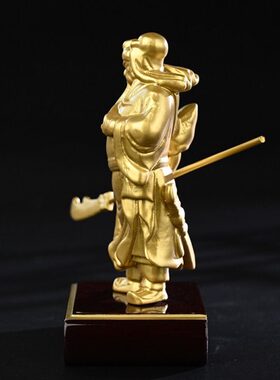 金色木雕关公关二爷小摆件