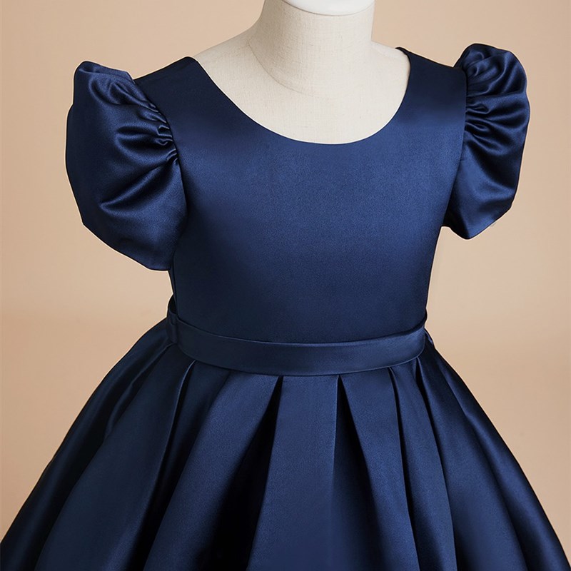 女童缎面钢琴演出服中大童合唱团表演洋气绑带公主裙高端定制礼服 - 图2