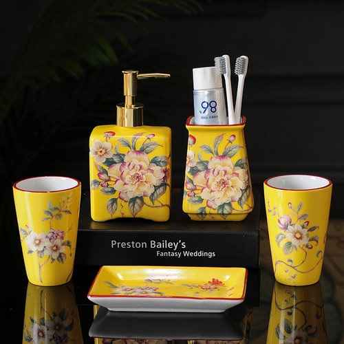 陶瓷家用刷牙杯牙缸套装酒店民宿漱口杯牙杯牙刷架肥皂盒洗漱套件 - 图2