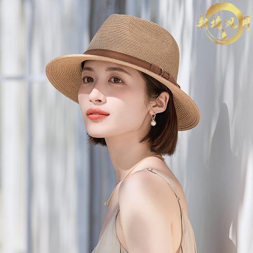 巴拿马草帽女款夏季出游海边百搭防晒太阳帽子气质时尚礼帽爵士帽 - 图0