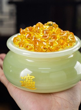 石诚记玉石聚宝盆摆件元宝招财聚财办公室迷你桌面装饰品开业送礼