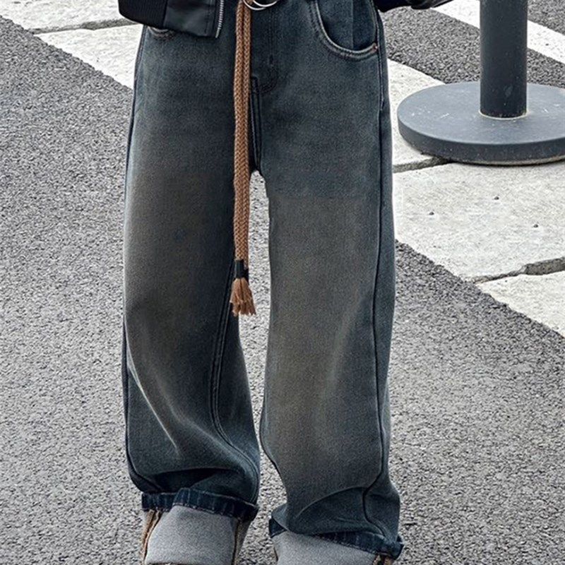 童装女童冬装长裤子2023新款中大童一体绒牛仔直筒裤休闲宽裤子,淘宝优惠券,粉丝福利购,淘宝优惠卷