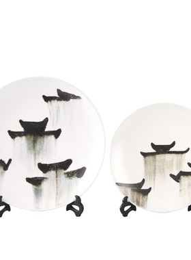 新中式古典陶瓷盘子摆件样板房客厅挂盘玄关酒店别墅酒柜装饰摆设