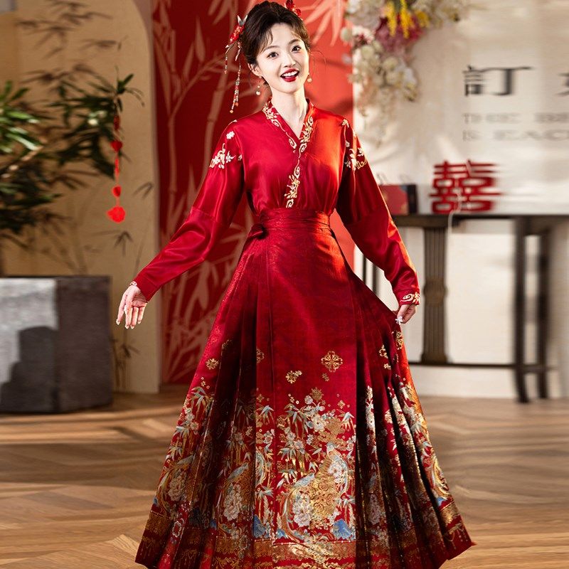 红色马面裙套装2024新款上衣敬酒服新娘小个子汉服订婚礼服回门服,淘宝优惠券,粉丝福利购,淘宝优惠卷